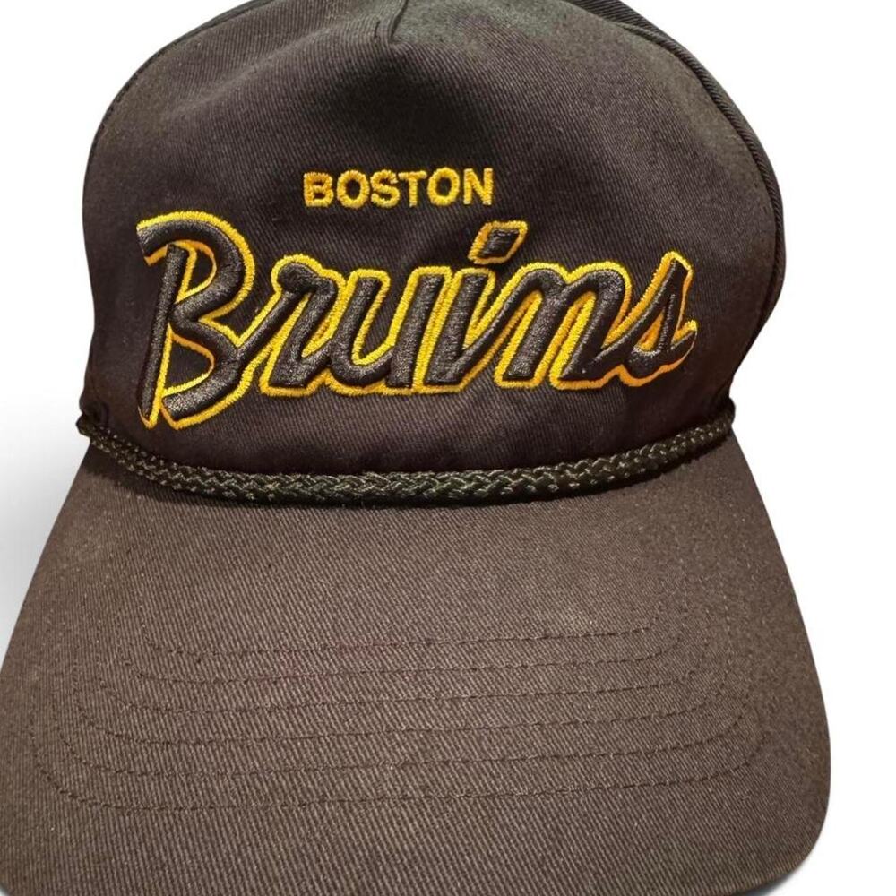 Boston Bruins ’47 Brand Script Snapback Hat Black Gold Rope Brim NHL